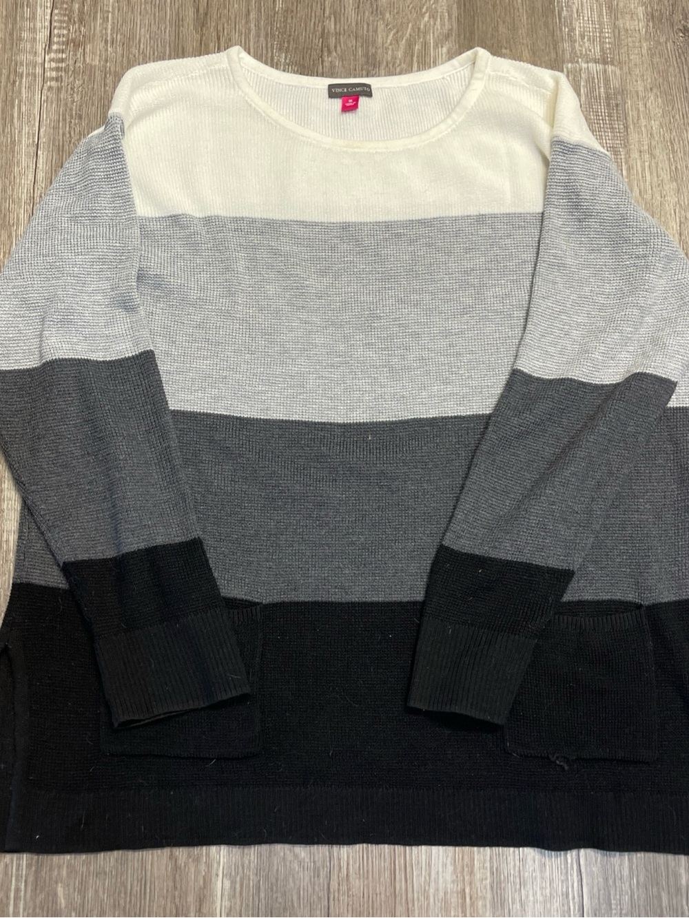 Vince Camuto Waffle Stitch Color Block Sweater  Women Black Gray Cream Size XL